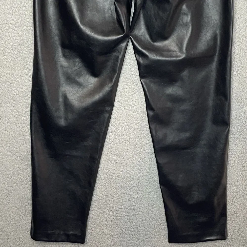 Gap Womens Black High Rise Vegan Leather Straight Pull-On Pants Size Medium Tall